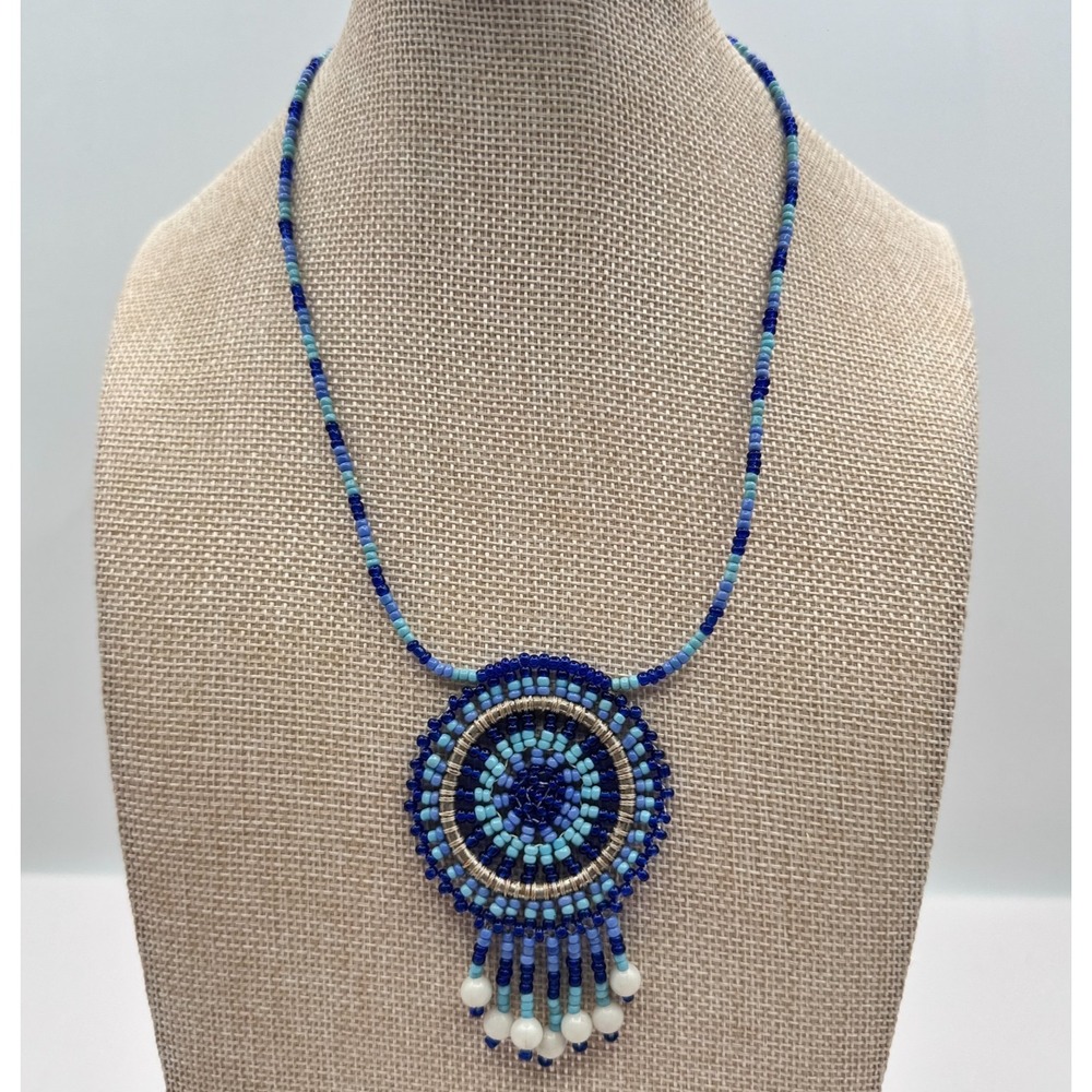 Vintage 90s Seed Beaded Dreamcatcher Necklace Women's Classic Fashion Jewelry - Picture 3 of 8